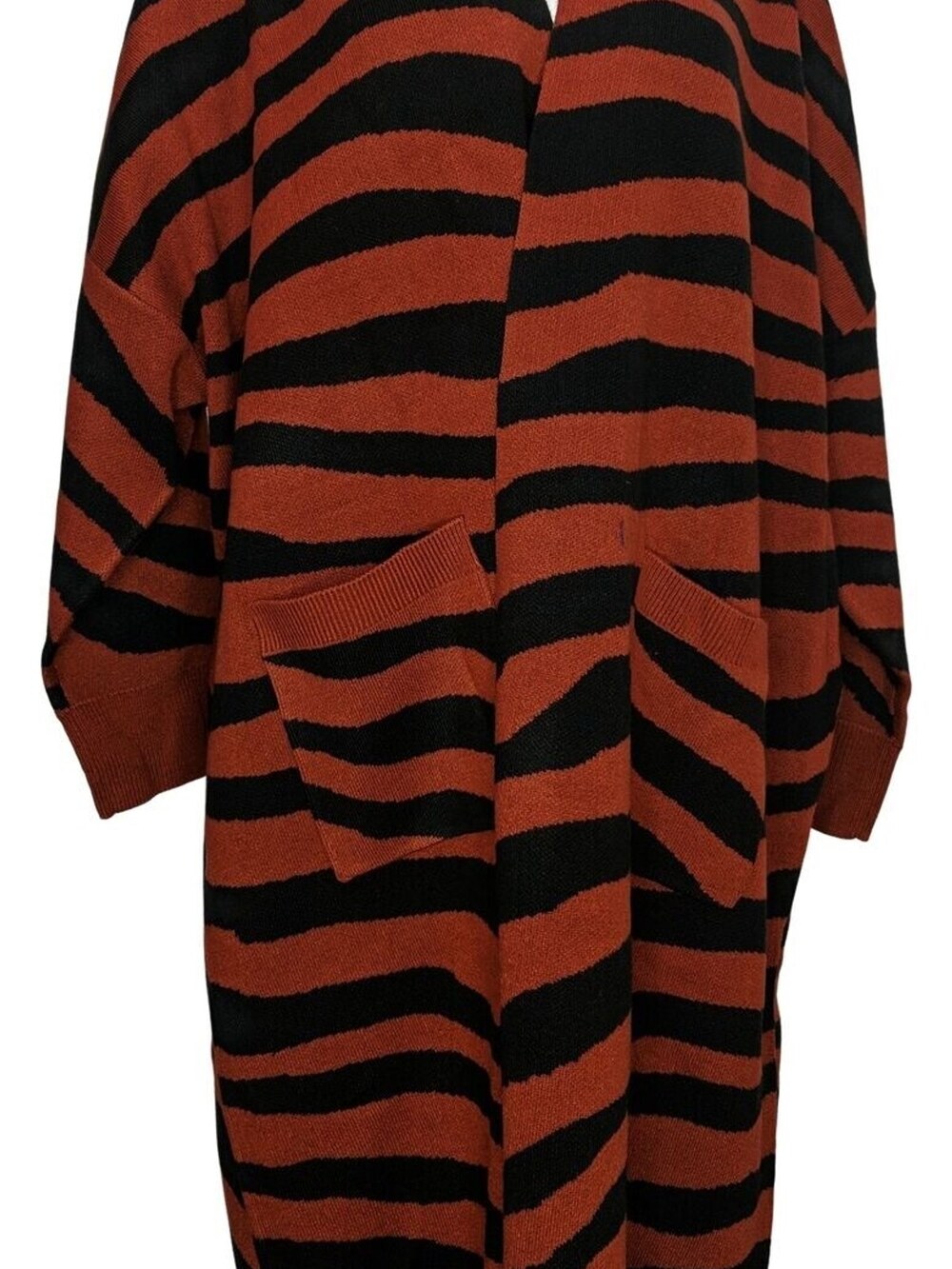 Attitudes by Renee Jacquard Sweater Cardigan Tiger Women's Petite Large